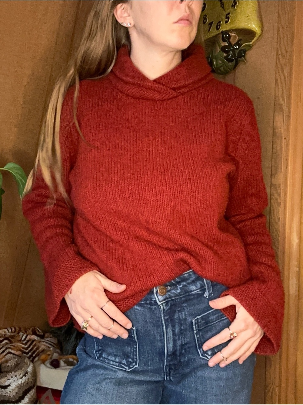 Vintage Fisherman Out of Ireland Red Wool Blend Cowl Neck Sweater | Medium